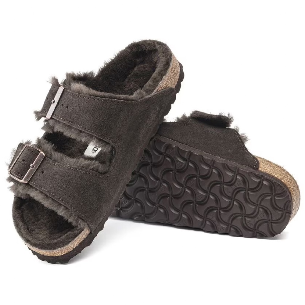 Birkenstock Arizona Shearling Suede Leather - Mocha -- Size EU36